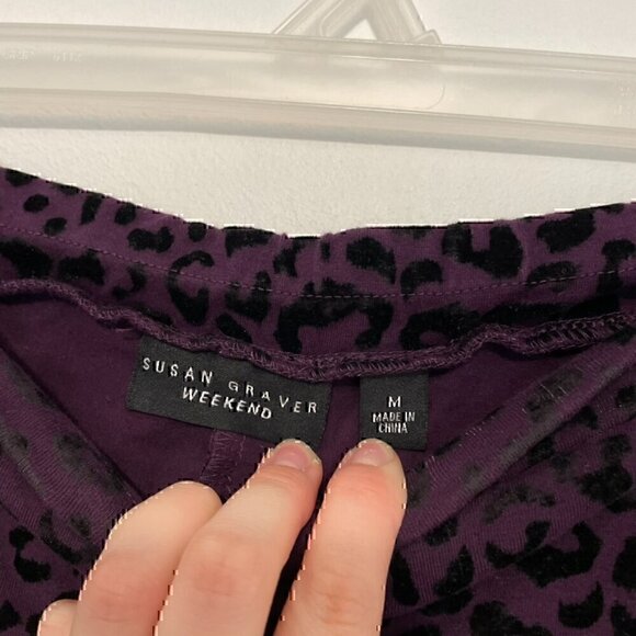 SUSAN GRAVER Weekend Flocked Cotton Spandex Leggings Purple Leopard Cheetah M - Picture 5 of 12